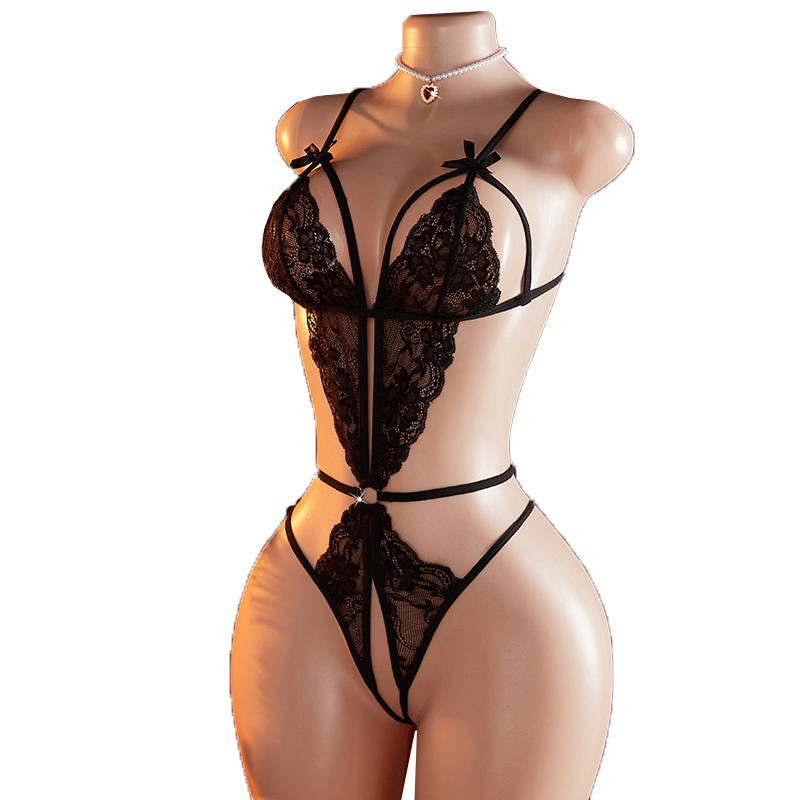 Lace Teddy Lingerie - Transparent Sexy One-piece Hollow Black Lace
