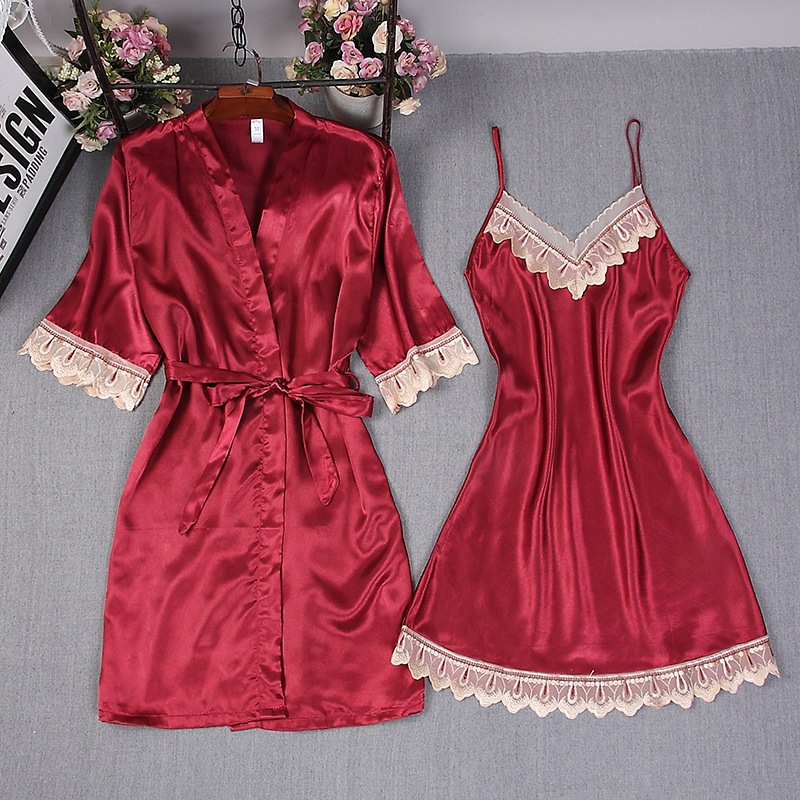 Robe Silk Women - Thời Trang Nữ Burgundy Giả Lụa