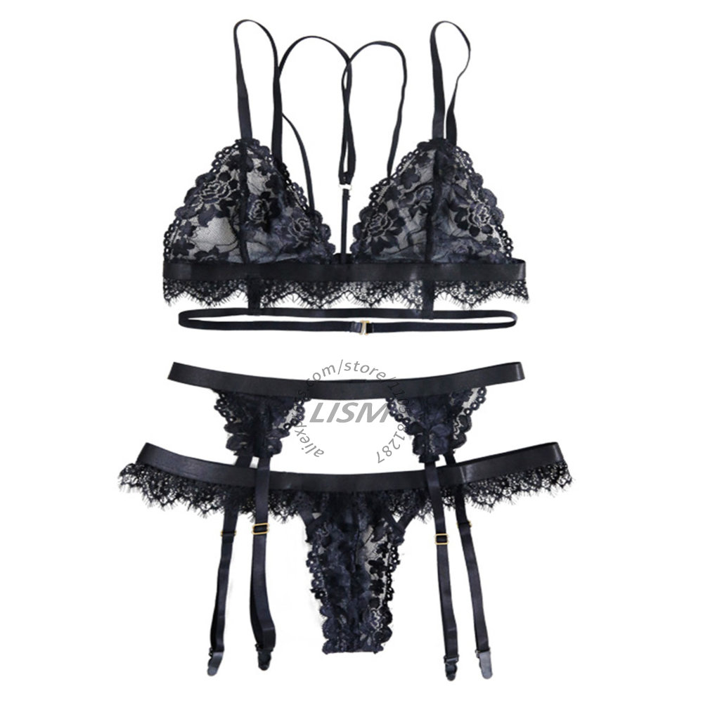 Garter Belt Set - LISM Black Eyelash Lace Lingerie Set