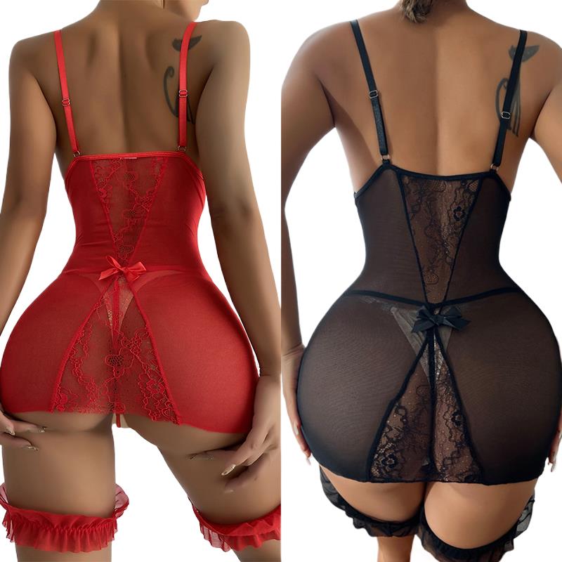 Babydoll Chemise Night - Trong Suốt Cổ Chữ V Dây