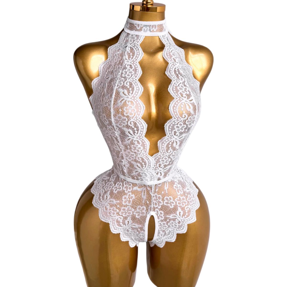 White Halter Neck Floral Lace  - đánh giá và giá Lace Teddy Lingerie