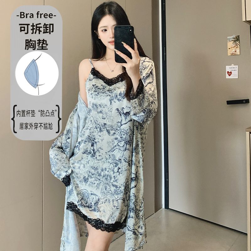 Summer 2PCS Sexy Lace Lingerie - đánh giá và giá Robe Silk Women