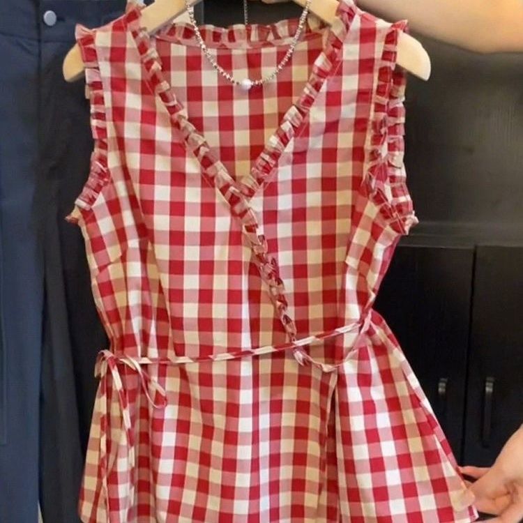 Retro Red Plaid Sleeveless Ves - đánh giá và giá Corset Waist Cinch