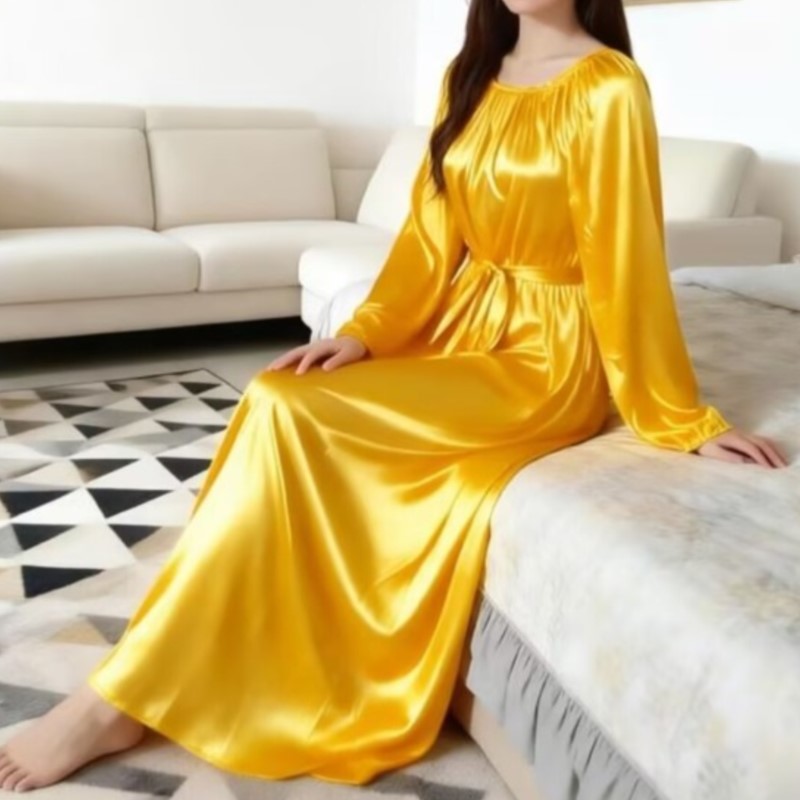 Glossy Ice Silk Night Robe Wit - đánh giá và giá Robe Silk Women