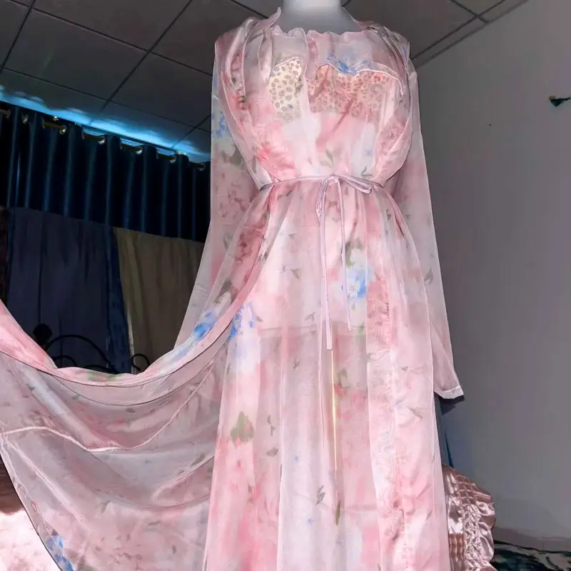 Pink Silk Printed See Through  - đánh giá và giá Robe Silk Women