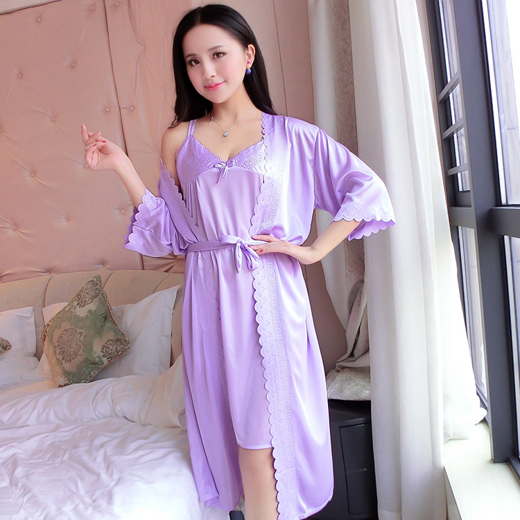 2pcs/Set Women Nightwear Ice S - đánh giá và giá Robe Silk Women